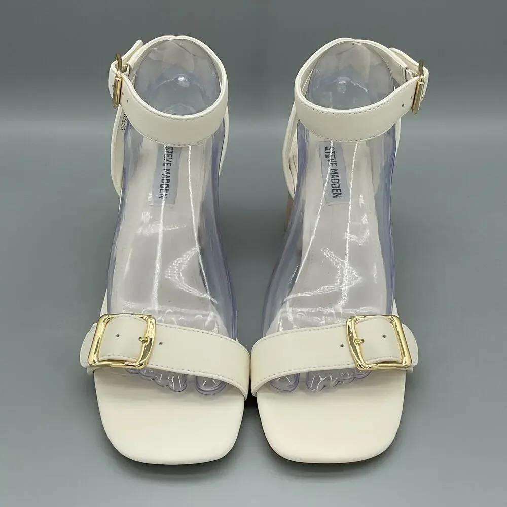 NEW Steve Madden Women’s Mindi Leather Ankle Strap Sandals White Size 9M